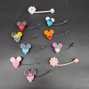 10pc Disney Straw Topper Set Mickey Minnie Toy Story Character Balloon Charms